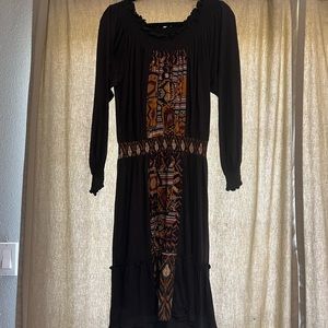 SINGLE Peasant Boho Brown Knit MIDI Dress sz Medium